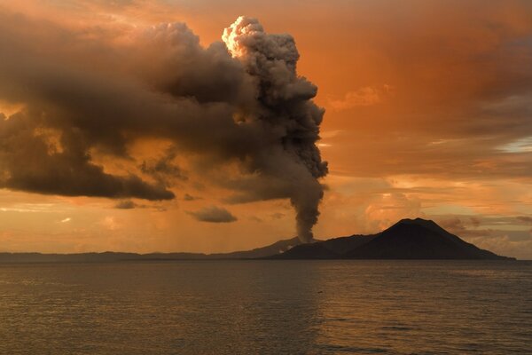 Sunset on the background of a volcano