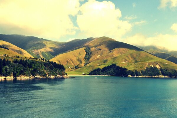 High mountains and blue lake