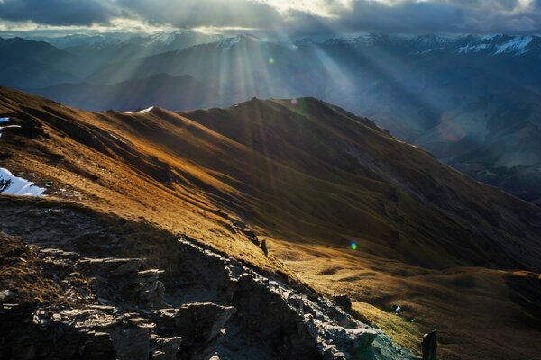 Snow and dream at dawn in the mountains