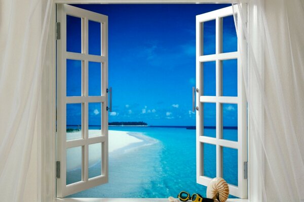 Beautiful view from the window to the beach