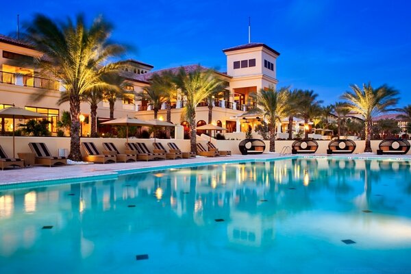 Resort hotel with a large swimming pool