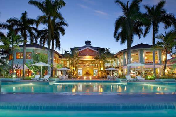 Swimming pool in a large resort town