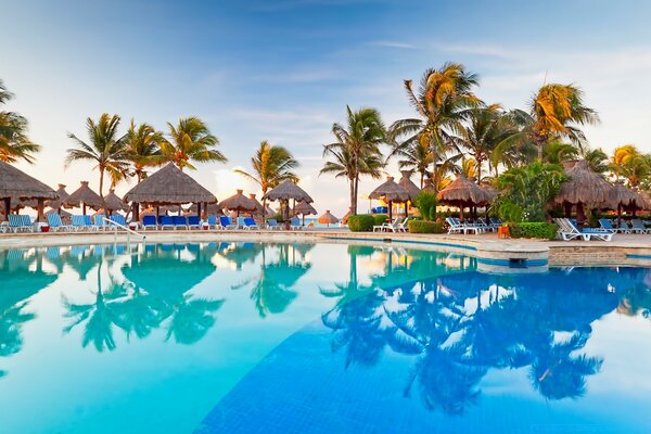 Tropical resort with a large swimming pool